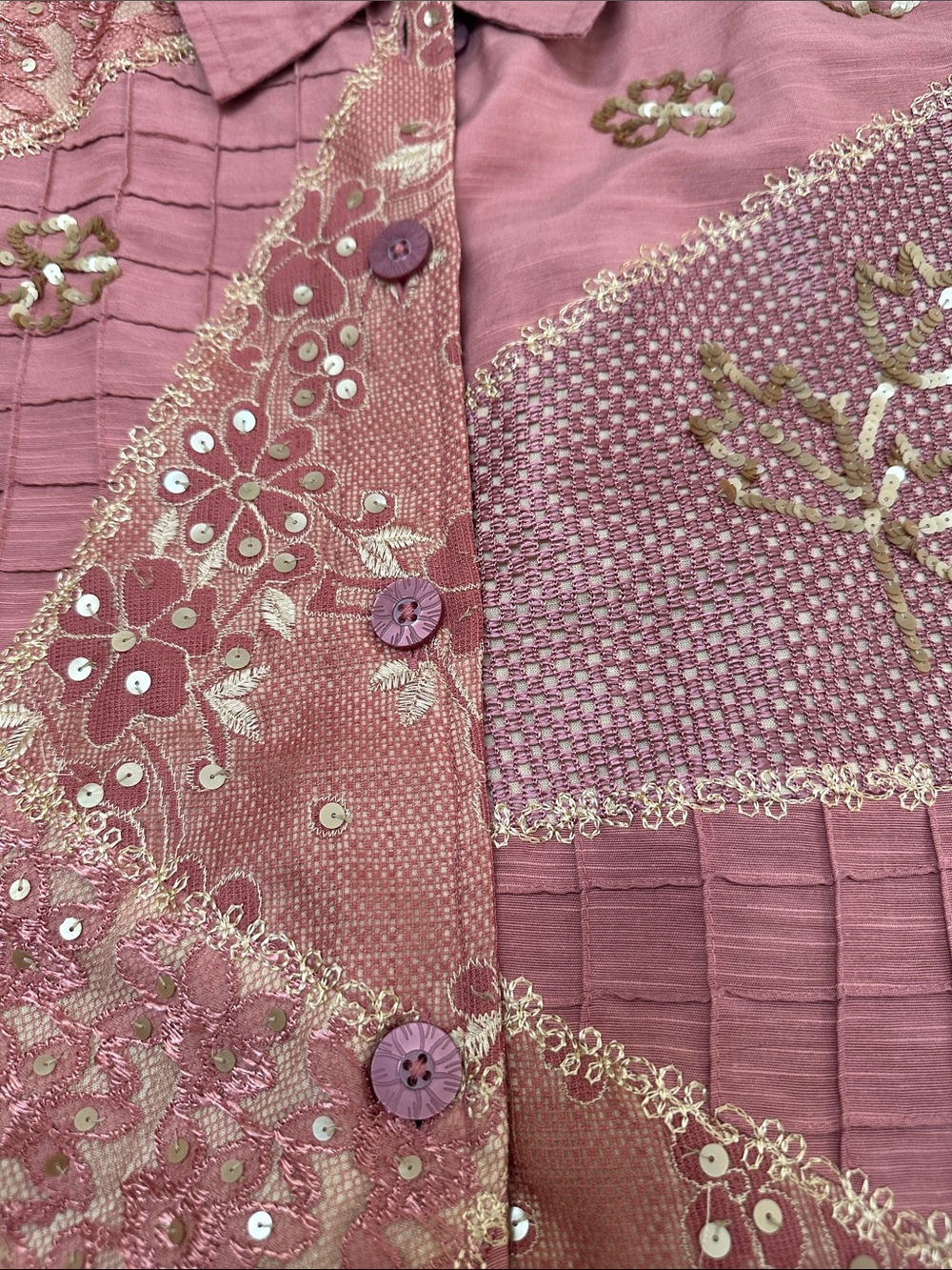 Vintage Indigo Moon Pink Gold Sequin Patchwork Art To Wear Jacket - Picture 6 of 11